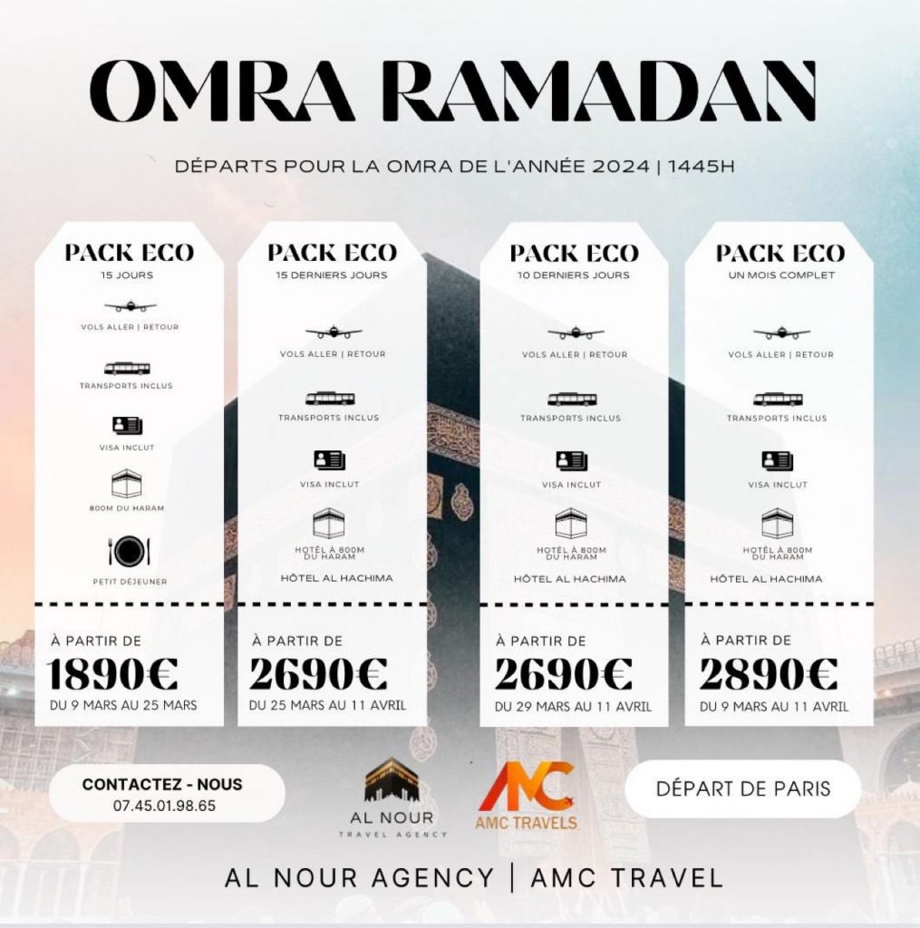 Tarifs Omra Al Nour Travel Agency